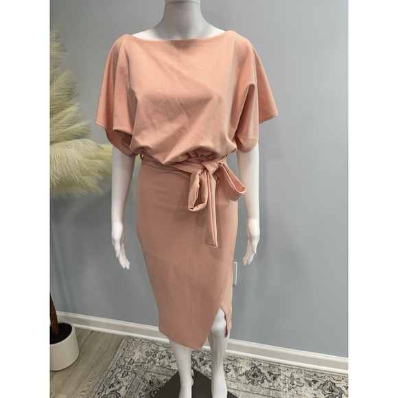 PrettyLittleThing Blush Pink Tie Waist Midi Dress Size 6 NWT Going Out - Picture 3 of 11